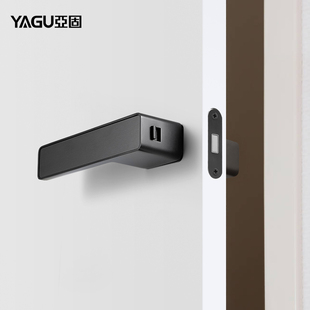 亚固黑色门锁意式极简木门锁磁吸门锁室内卧室房门锁门把手静音
