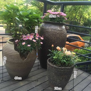 陶罐陶瓷瓶酒店现代客厅落地复古大盆红陶盆摆设陶缸大码