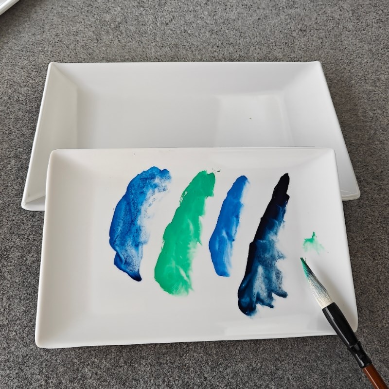 密胺仿瓷白色长方形调色盘可调国画牡丹山水水彩颜料