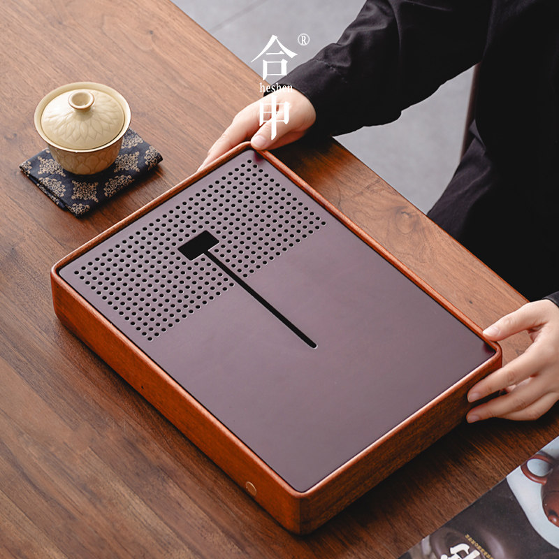 高端电木实木茶盘家用功夫茶海储水式办公小茶盘排水管