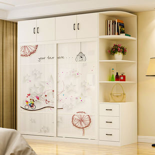 推拉门现代实木质卧室儿童移门大衣橱滑门家用储物柜