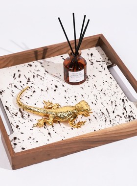 现代马毛胡桃木托盘摆件样板房间民宿家居餐厅卧室桌面装饰品