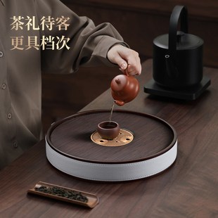圆形竹制高端简约沥水托盘储水式 茶盘小型2024新款 家用小茶台托盘