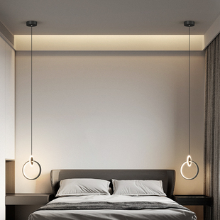 极简床头吊线小吊灯单个现代简约风长线卧室主卧床头柜掉线气氛灯