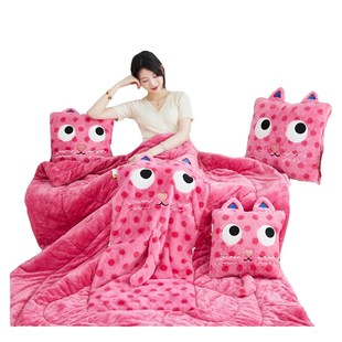 加厚兔绒多巴胺怪兽毛绒抱枕被子两用折叠车上办公室沙发午休毯冬