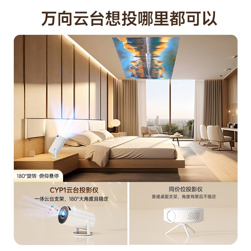 2025新款4K超高清云台投影仪家用卧室投墙智能家庭影院小型便携式