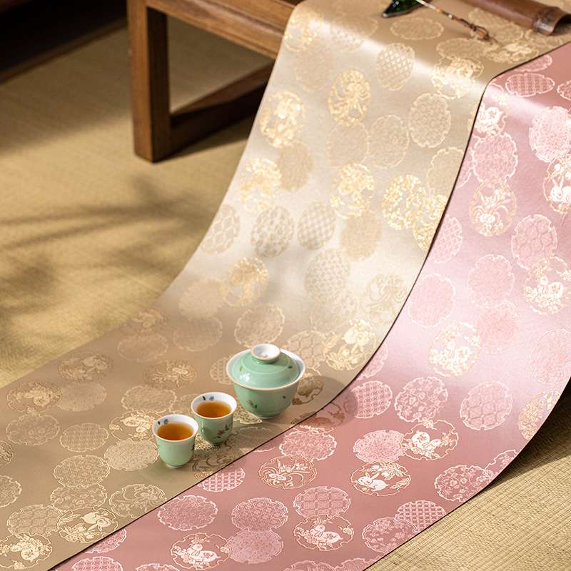 禅艺堂中式禅意锦缎提花织锦桌旗双面可用桌布干泡席