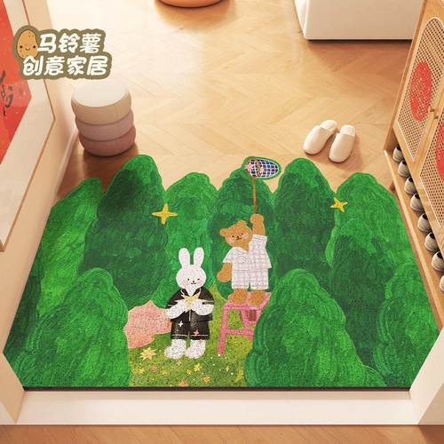 马铃薯创意家居入户门地垫绿色森林地毯丝圈脚垫子pvc免洗换鞋垫