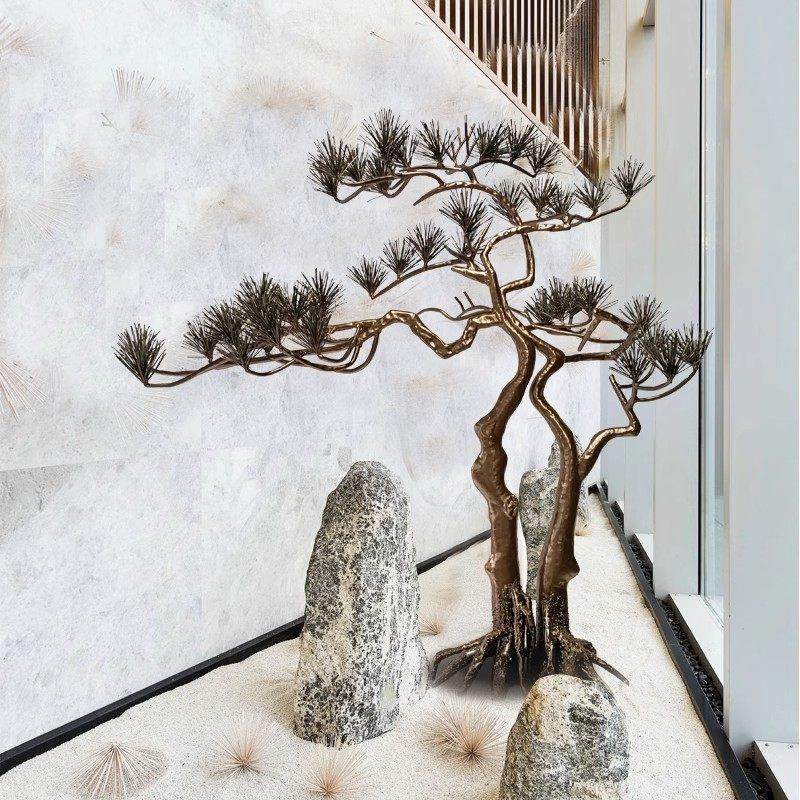 中式铁艺迎客松摆件别墅大厅玄关过道落地工艺品金属松树雕塑装饰,家居饰品,落地摆件,淘宝优惠券,粉丝福利购,淘宝优惠卷