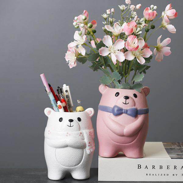 小干花居家装饰摆件卡通陶瓷花瓶客厅桌面笔筒花插北欧风摆饰花器