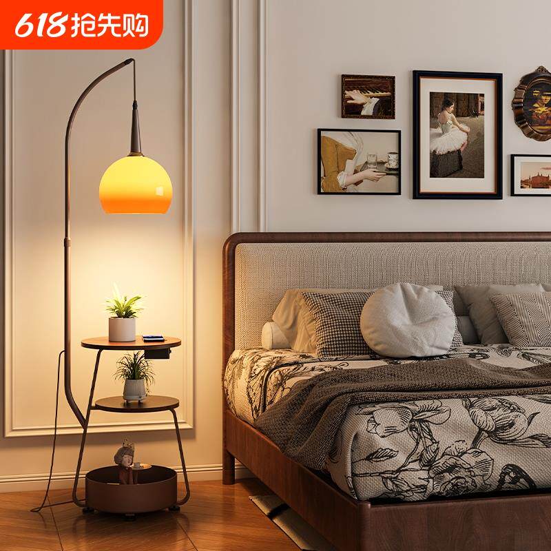 置物落地灯客厅沙发边多功能收纳一体茶几灯北欧卧室书房床头柜灯