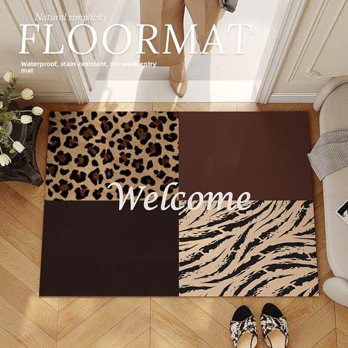 豹纹入户门地垫耐脏可擦免洗pvc换鞋区进门地毯可裁剪门口玄关垫