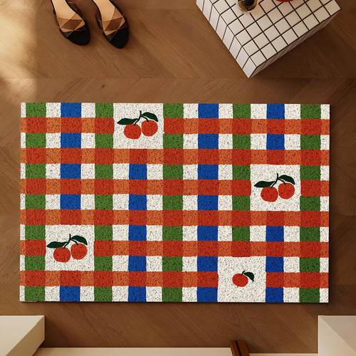 格子日记入户门丝圈地垫防滑脚垫门垫家用地毯门外蹭土可裁剪免洗