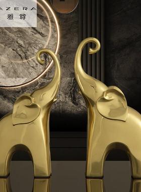 全铜大象摆件现代轻奢风高档客厅红酒架装饰品软装样板房铜工艺品