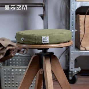 家居复古小凳垫帆布高回弹海绵圆形坐垫军绿色卡其色布艺户外椅垫