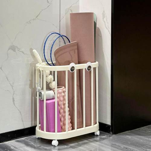 瑜珈垫收纳筐家用健身器材收纳筐运动工具整理置物架带轮子可移动