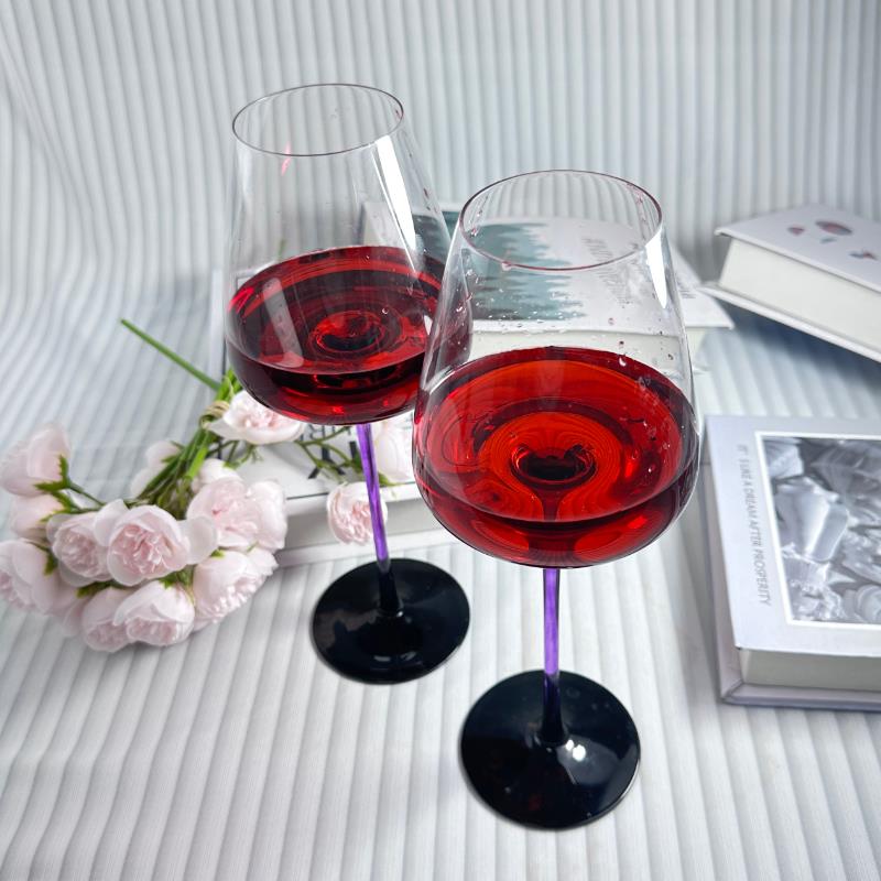 红酒杯家用套装法式高颜值紫色创意勃艮第高脚杯黑领结葡萄酒杯