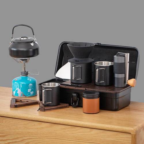 皇啡便携现磨咖啡冲泡套装不锈钢手冲壶手摇磨豆机滴滤壶带瓦斯炉