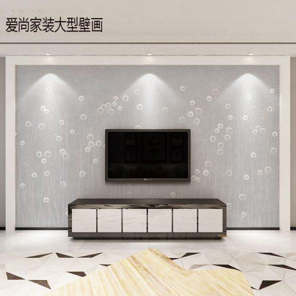 电视背景墙壁纸简约现代客厅装饰影视墙3d无缝壁画墙布卧室蒲公英