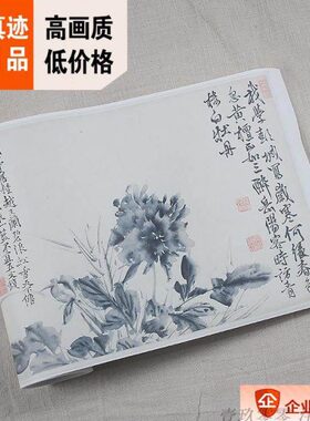 1:1 明 徐渭 十二墨花诗画图卷 花鸟名画 真迹复制品32.5x516cm