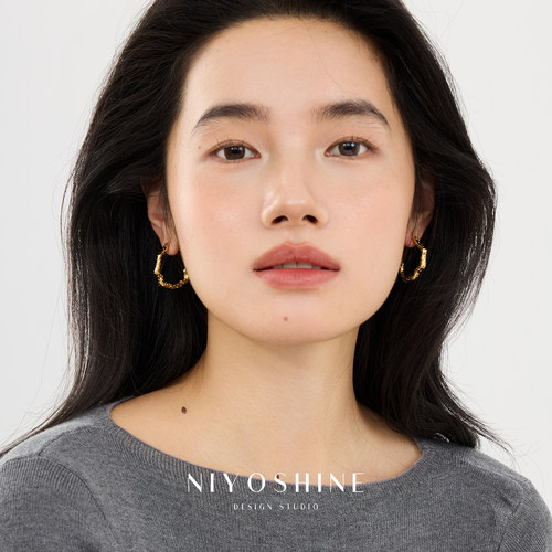 C形耳环圈圈耳饰女小众独特设计
