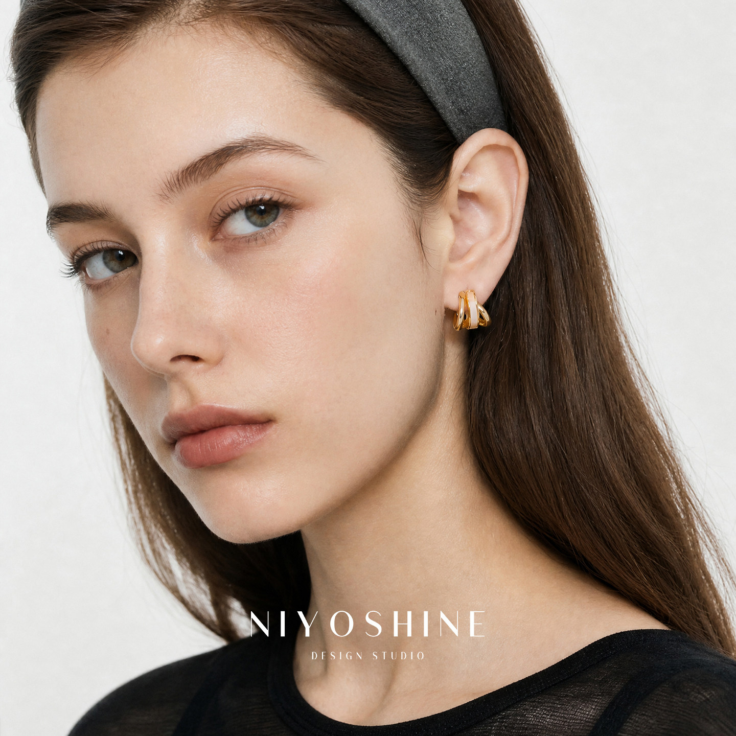NIYOSHINE几何叠绕贝母耳钉高级感小众轻奢耳环法式复古耳饰女