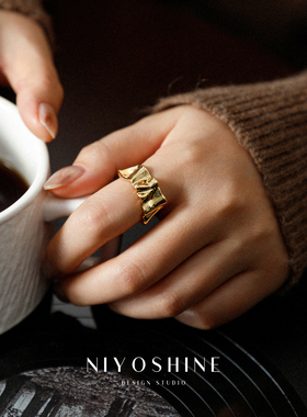 褶皱波浪开口戒指女法式简约指环