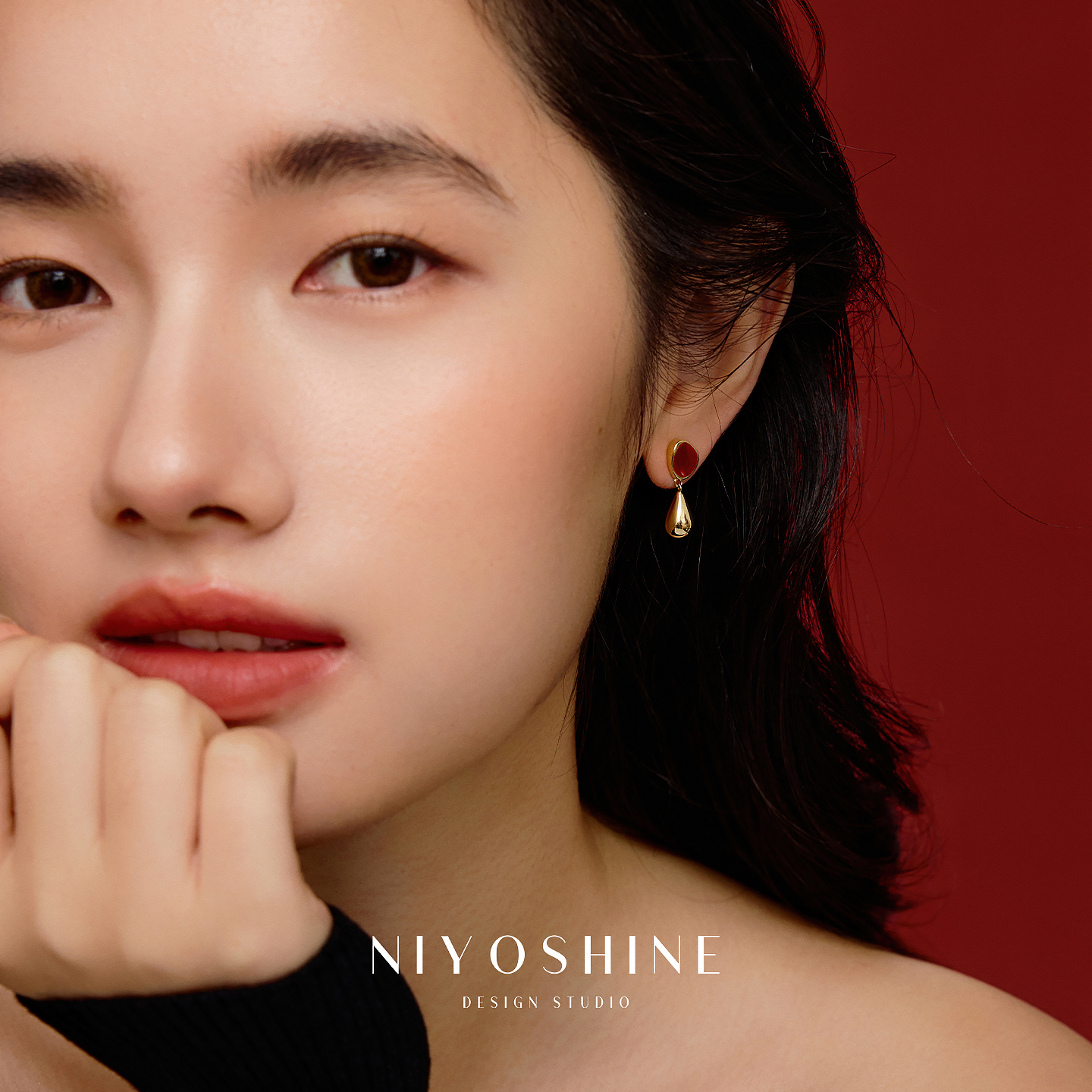 安可拉红高级感水滴耳饰女