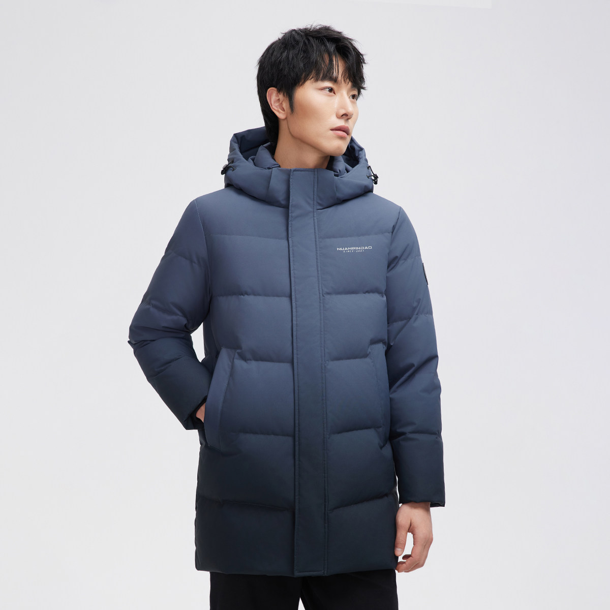 暖频道男士中长款连帽加厚羽绒服保暖鸭绒抗寒羽绒外套面包服户外