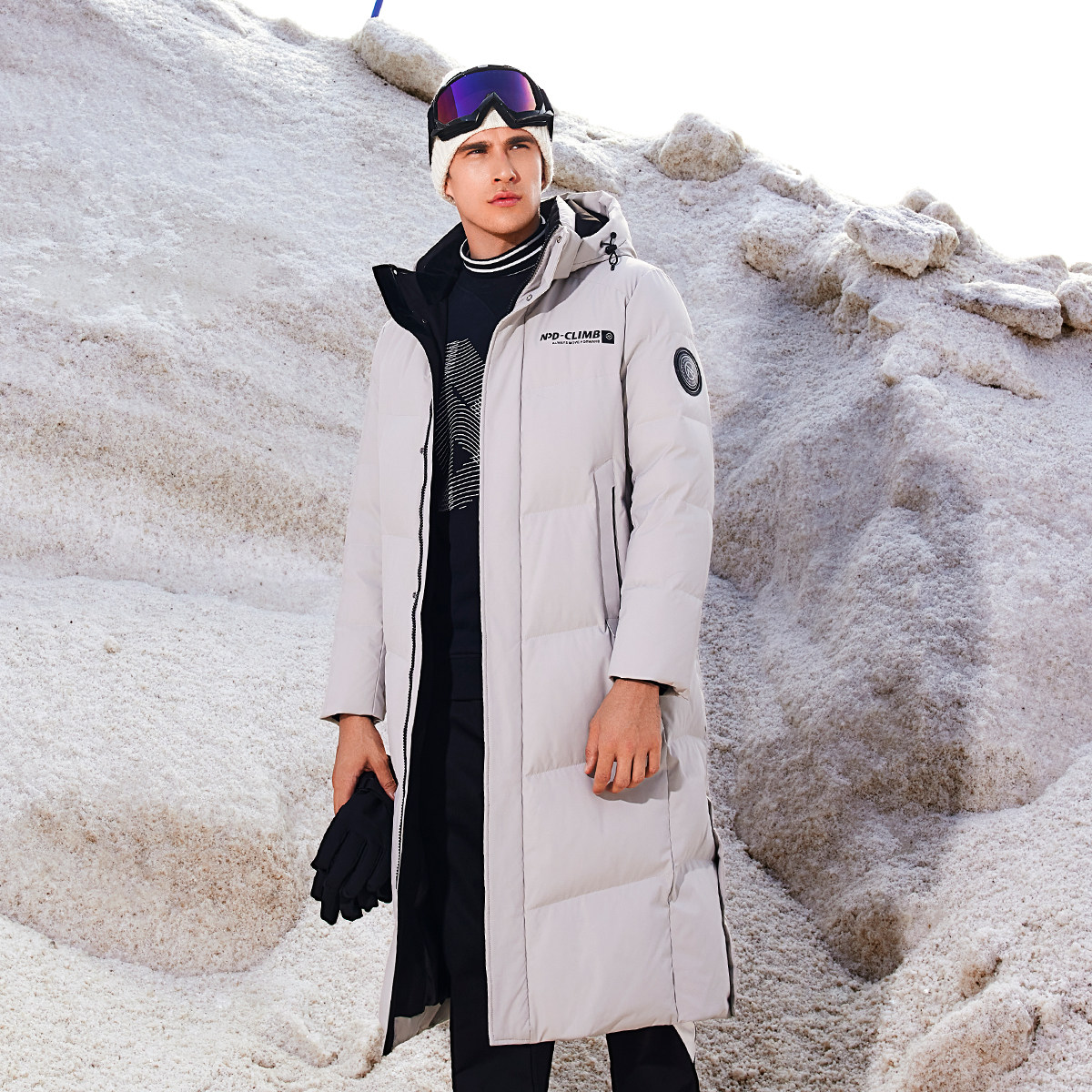 暖频道男士长款过膝连帽羽绒服冬季户外加厚外套滑雪鹅绒面包服