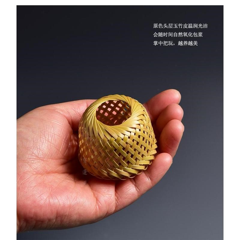 手工玉竹精编竹编盖托茶宠茶壶手把件茶壶盖置壶盖子座把玩