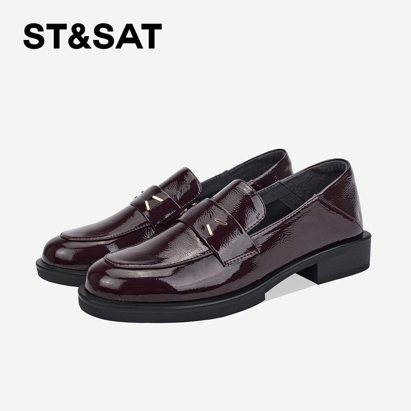 St&Sat/星期六圆头黑色乐福鞋女2025新款一脚蹬英伦风百搭单鞋,女鞋,乐福鞋（豆豆鞋）,淘宝优惠券,粉丝福利购,淘宝优惠卷