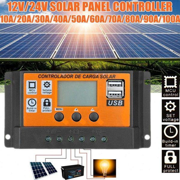太阳能控制器0-100A 12V / 24V双USB LCD太阳能板充电橙色控制器,五金/工具,太阳能控制设备,淘宝优惠券,粉丝福利购,淘宝优惠卷