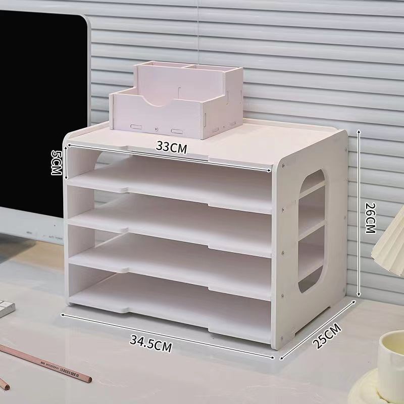 A4文件收纳盒分层置物架t大容量办公用品整理文件架桌面多层书立