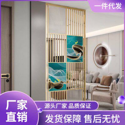 铁艺现屏风隔断轻奢简约金属入户玄关客厅镂空不锈钢置物架