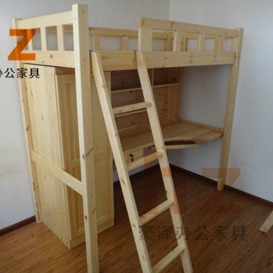 北京公寓床 实木床 高低床公司员工大学生宿舍床带书架写字桌衣柜