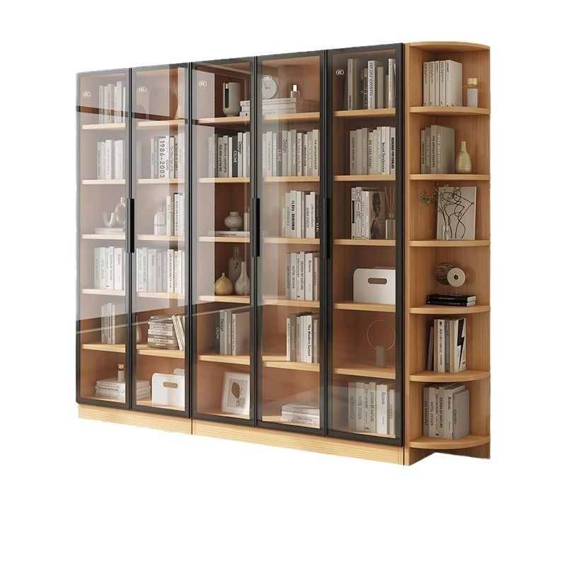 实木书柜书架组合客厅带玻u璃门落地储物柜简约展示柜大容量的书
