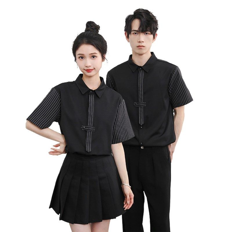 定制衬衫印字logo图案夏装宽松西餐厅奶茶咖啡店男女团体公司工装