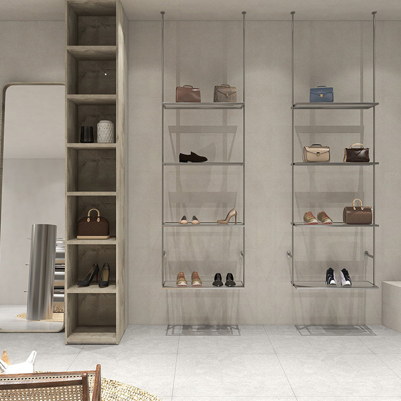 高档鞋店鞋架展示架不锈钢吊挂简易服装店悬挂包架玻璃多层置物架