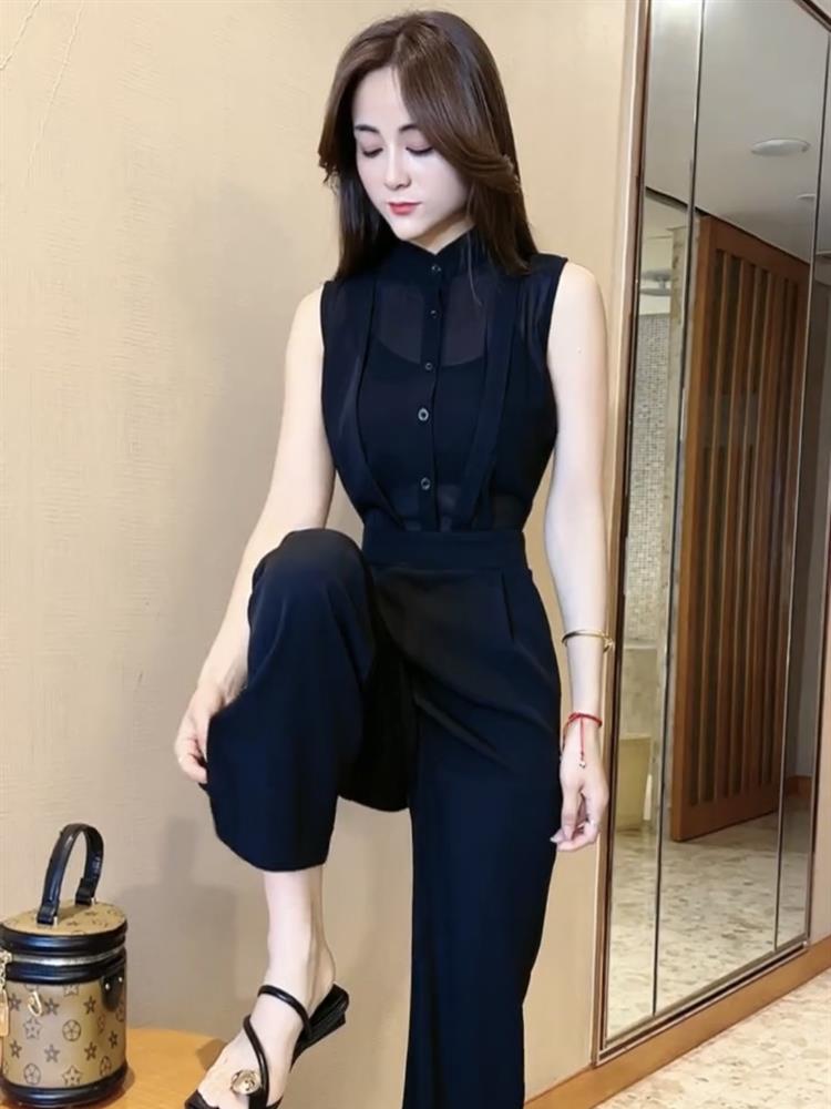 2026夏季新款时尚连体裤高端收C腰无袖气质衬衫显瘦女人味阔腿裤