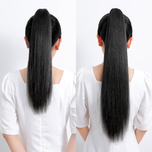 真发马尾长直发真人发p丝假发女可烫染自然隐形60三齿抓夹高马尾