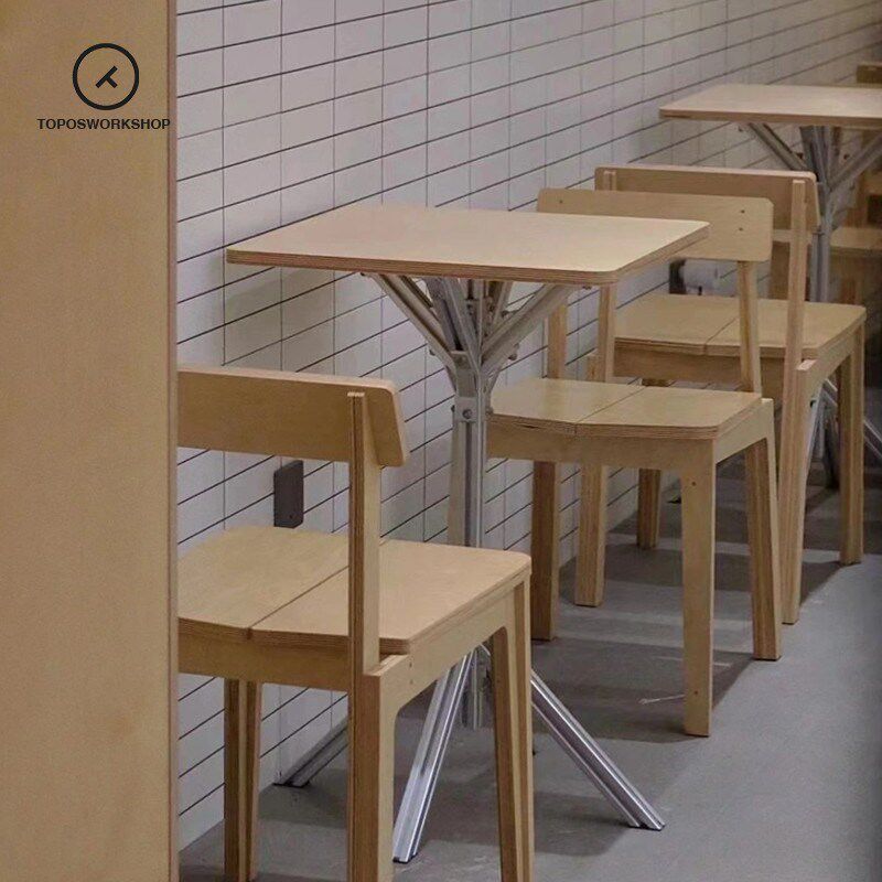 咖啡厅商用桌椅桦k木海洋板桌子铝型材工业风奶茶馆凳子甜品店桌