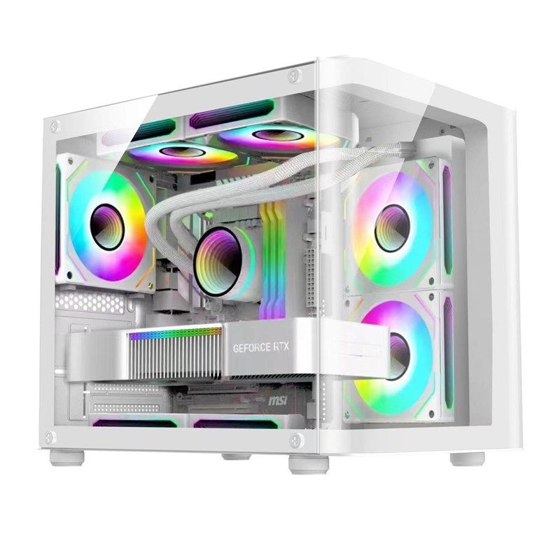 海景房机箱无立柱曲面全景侧透240水冷电脑主机箱MATX板迷你MINI