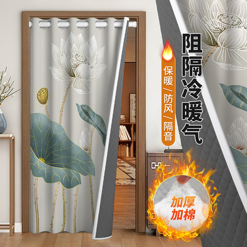 中式门帘临街马路隔音防风单超y市门口家用免打孔加厚窗帘卧室挡