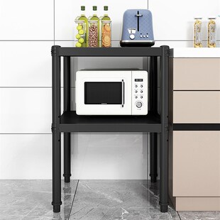 黑色厨房置物架落地式两层微波炉收纳架子多功能烤箱锅架储物货架