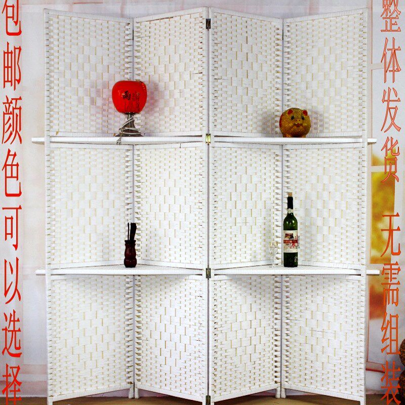 客厅卧室餐馆现代中式全实u木屏风玄关隔断藤编织经济移动折屏酒