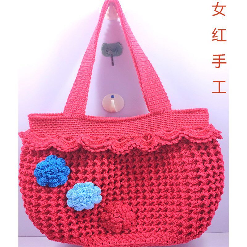 藏蓝色花边蜂窝包 手工编织包 手工包 线钩包 特色手工艺品