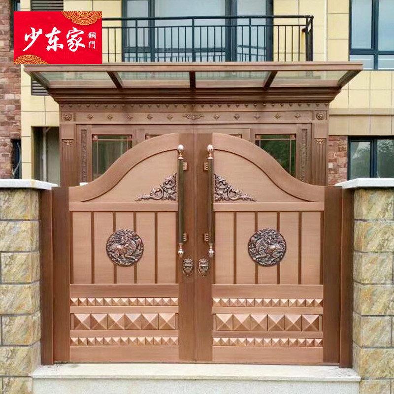 铜门别墅大门双开门农村自建房纯铜子母进K户门乡村庭院防盗入户