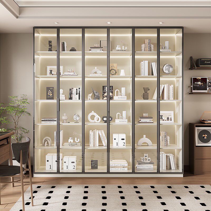 定制实木书柜带玻璃门家用客厅一体到顶整墙奶油风储物书架展示柜,住宅家具,组合书柜,淘宝优惠券,粉丝福利购,淘宝优惠卷