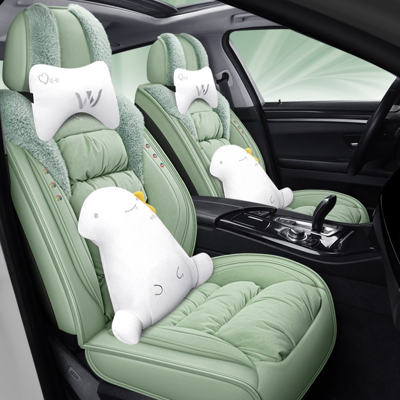 2024新款冬季短毛绒冬天保暖汽车坐垫羽绒棉座套卡通女座椅套全包